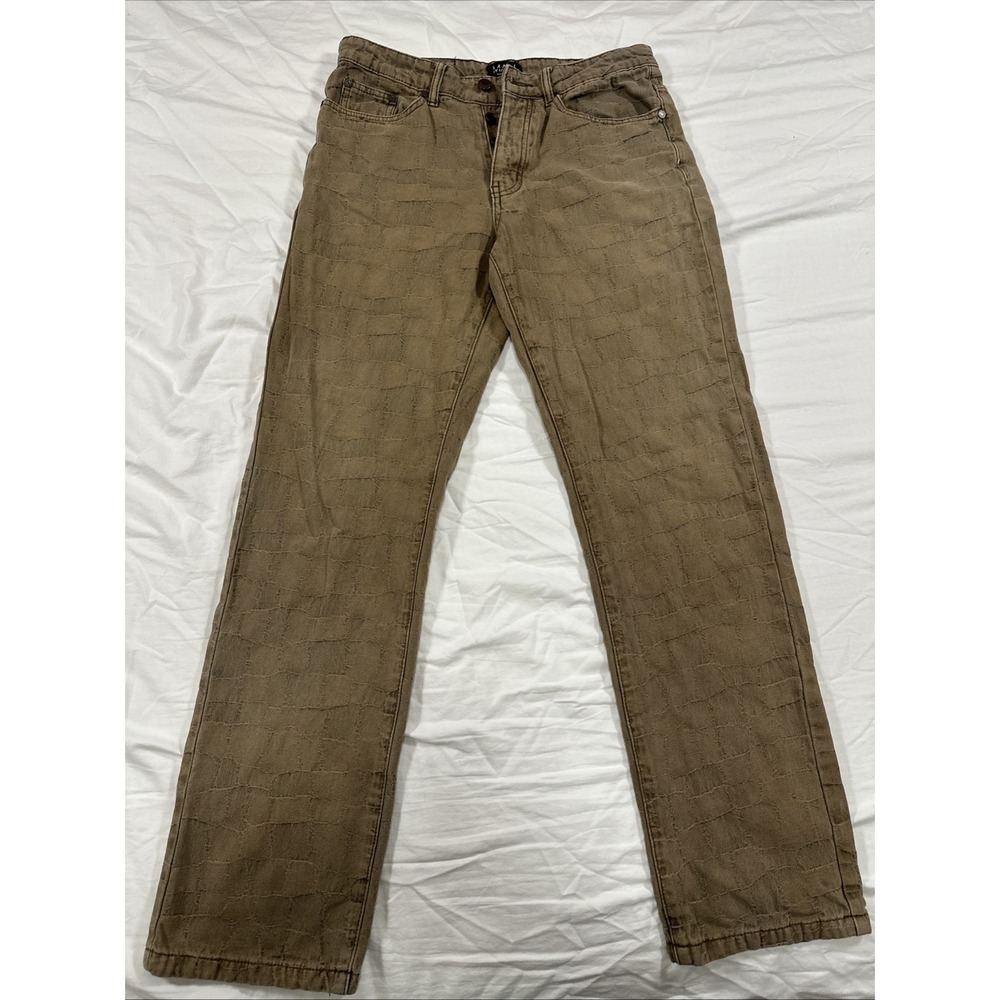 BoohooMAN Men's Pants Size 30 Brown Textured Pattern Straight Leg Jeans Trousers